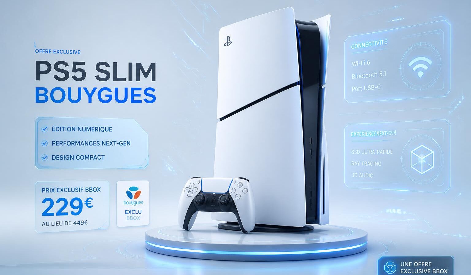 profitez de l'offre exclusive bbox de bouygues : la ps5 slim à seulement 229€ ! ne manquez pas cette occasion unique d'acquérir la console sony à prix réduit.