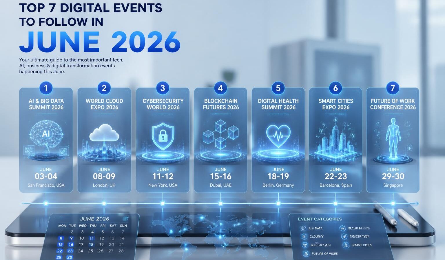 découvrez le top 7 des événements digitaux incontournables à suivre en juin 2026 pour rester à la pointe des tendances technologiques et du marketing numérique.