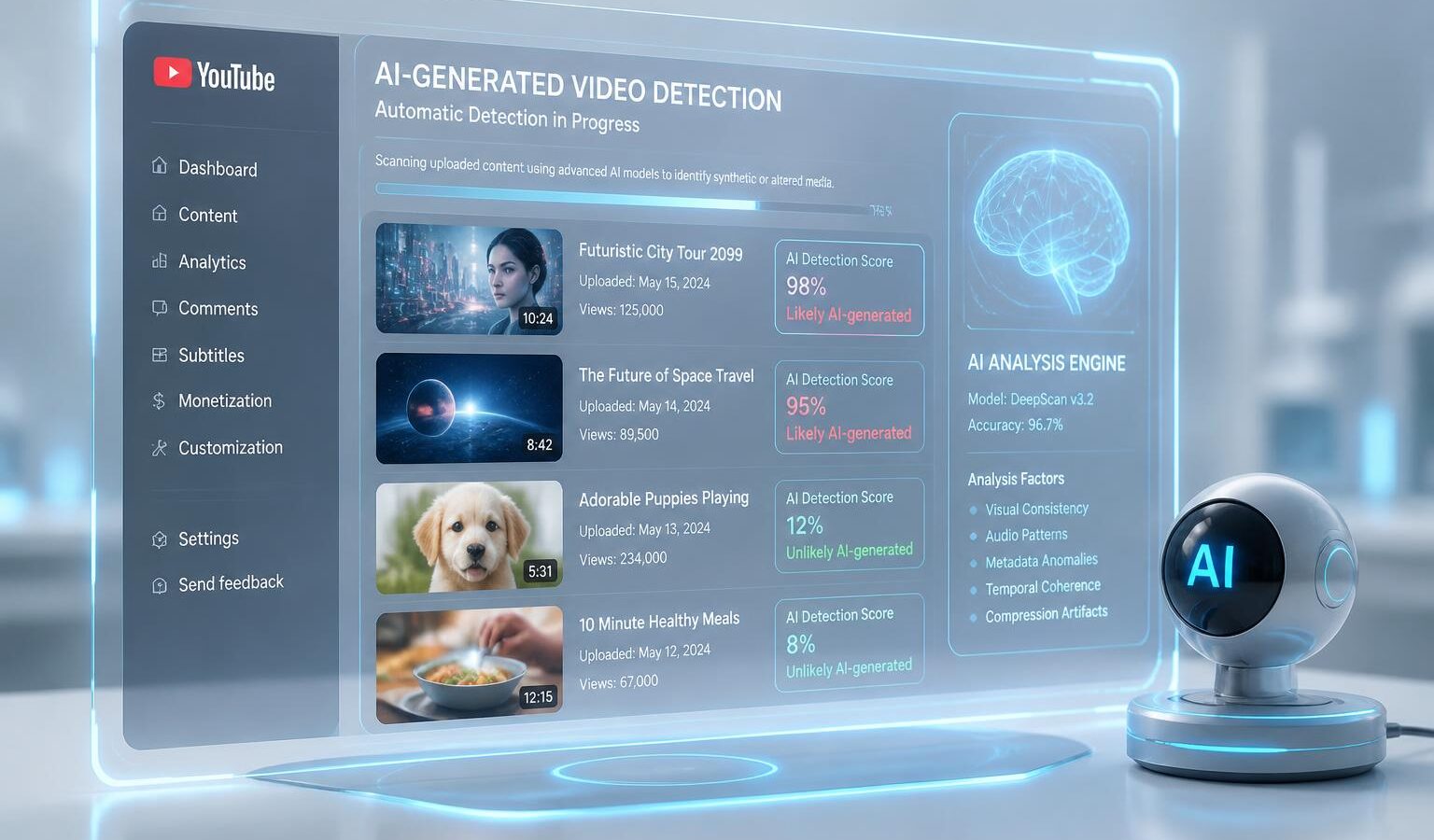 youtube met en place une détection automatique des vidéos générées par intelligence artificielle, sans nécessiter de déclaration préalable des créateurs, pour mieux contrôler le contenu sur sa plateforme.