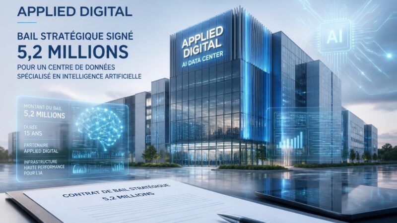 applied digital signe un bail stratégique de 5,2 millions d'euros pour développer un centre de données dédié à l'intelligence artificielle, renforçant son positionnement dans le secteur technologique.