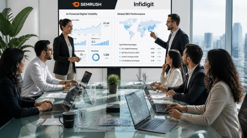 découvrez comment semrush et infidigit collaborent dans la recherche en intelligence artificielle pour améliorer la visibilité et la performance des marques en ligne.