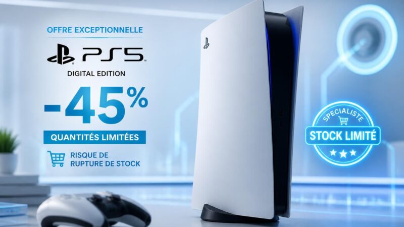 profitez de la ps5 digital à -45 % ce samedi 11 juillet ! une offre exceptionnelle chez ce spécialiste, à ne pas manquer, qui pourrait entraîner une rupture de stock rapide.