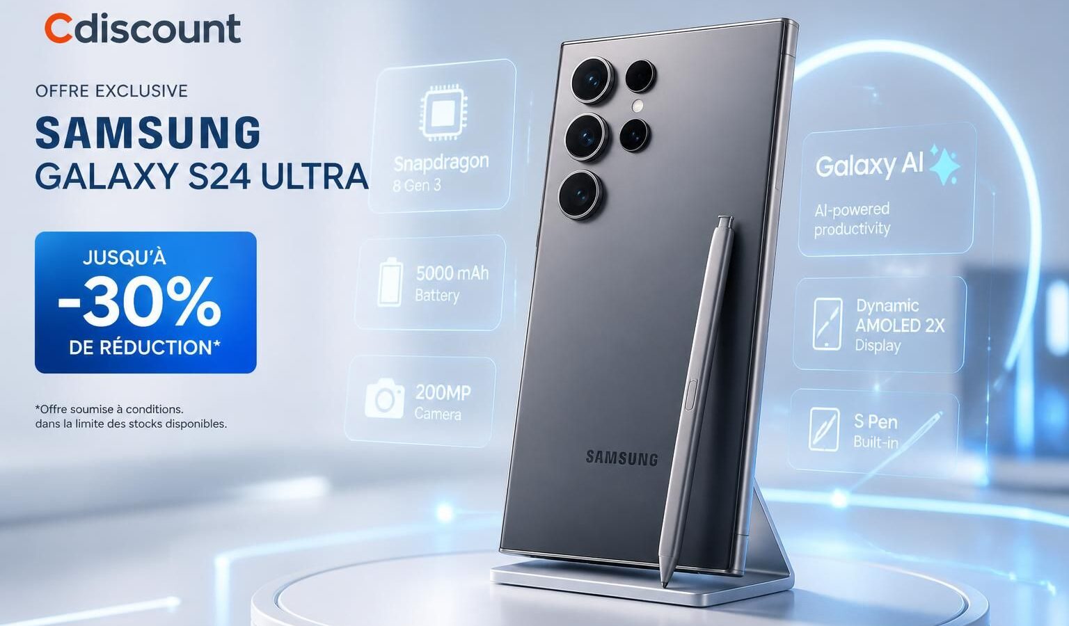 profitez de l'offre exceptionnelle de cdiscount sur le samsung galaxy s24 ultra, alliant performance et innovation à un prix irrésistible.