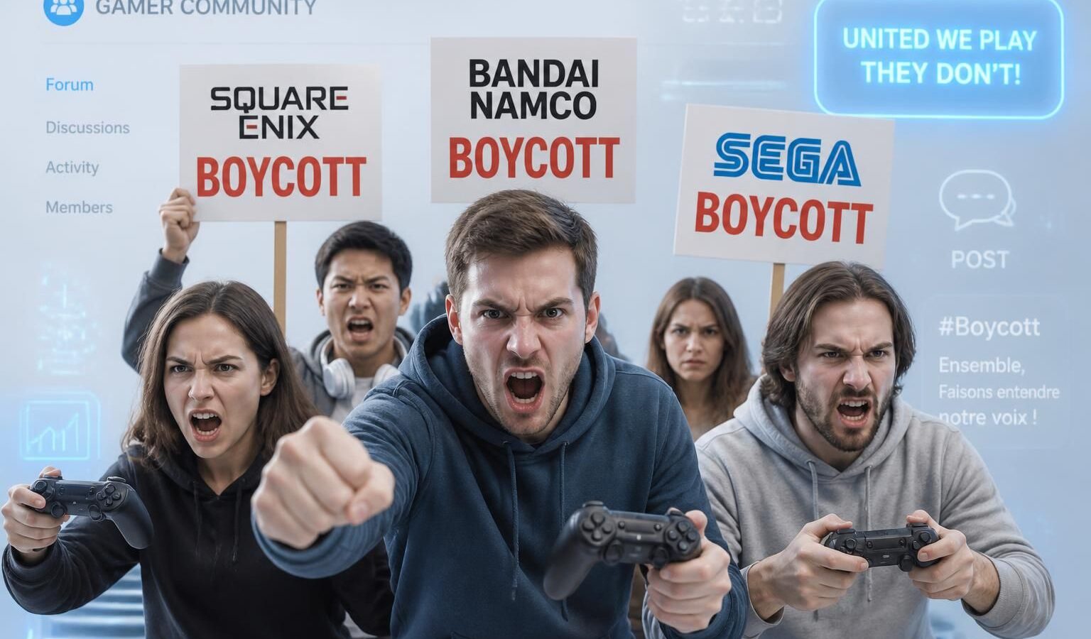 découvrez pourquoi les joueurs expriment leur colère contre square enix, bandai namco et sega et déclarent boycotter leurs jeux, impactant l'industrie du jeu vidéo.