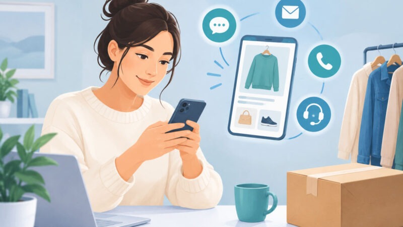 Main tenant un smartphone ouvert sur le centre d'aide pour contacter Vinted