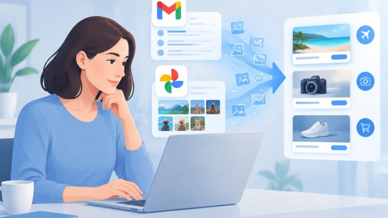 Icônes Gmail et Google Photos illustrant la publicité Google basée sur les données Gmail