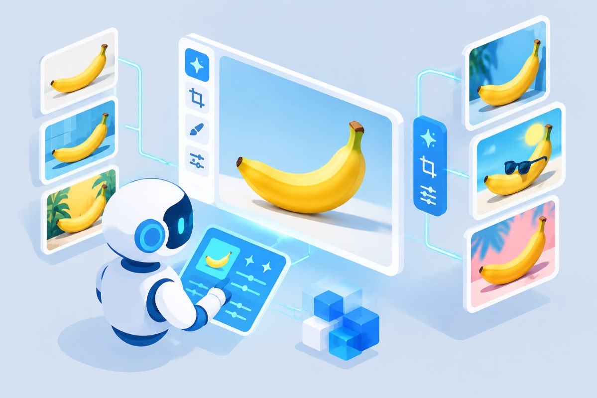 Interface de Nano Banana 2.1 de Google générant et retouchant des images par IA
