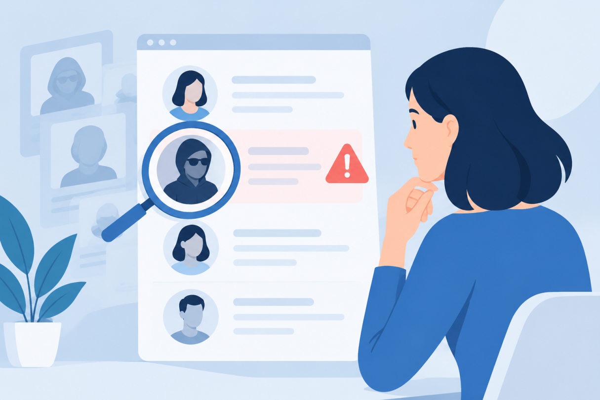 Écran affichant des faux profils auteurs Google signalés par un avertissement SEO