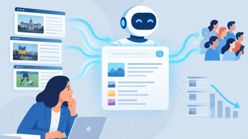 Écran de recherche Google affichant les AI Overviews, trafic médias en forte baisse